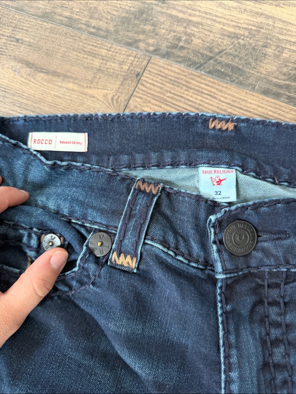 True Religion Men's Dark Indigo Skinny Jeans with Contrast Stitching